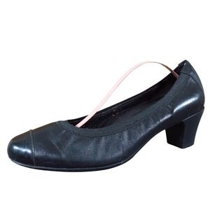 Munro Odette Women Heel Pump Size 8 Professional Dress Black Leather Cap Toe